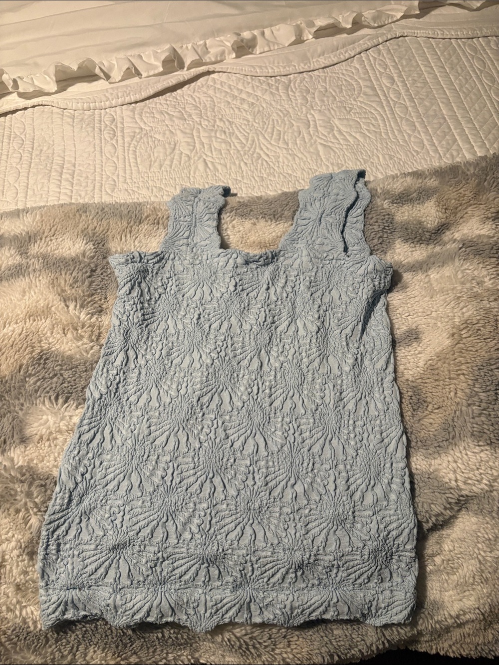 Textured Light Blue Ruffle Strap Tank Top - Picture 3 of 4